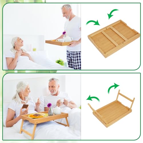 Artmeer Bed Tray Table with Folding Legs, Bamboo Breakfast Food Tray with Media Slot, Use As Platter, Laptop Desk, Snack, TV Tray Kitchen Serving Tray (Bamboo Extra-Large Size) - color: Bamboo, size: X-Large