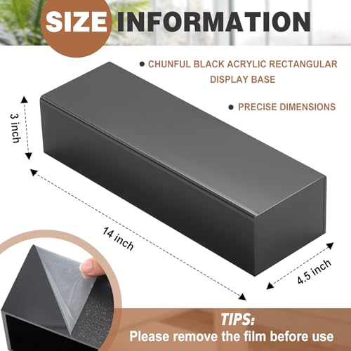 Chunful Black Acrylic Display Box Riser Trophy Base Acrylic Pedestal Stand Block Versatile Trophy Diorama Base and Storage for Photography Props Home Office Decor Showing (14" L X 4.5" W X 3" H) - size: 14" L X 4.5" W X 3" H