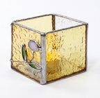 Handmade Windproof Stained Glass Cube Candle Holder - 5-Sided Floral & Leaf Design for Altar, Prayer, Windowsill - Sacred Gift for Christians, Mom, Christmas & Easter (Flower) - color: Flower