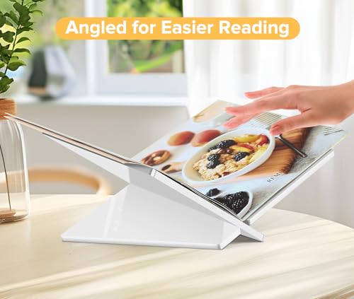 Acrylic Book Stand Large White Acrylic Book Holder, 12.5" x 9.5" x 5.7", Open Book Holder Stand for Display and Reading Cookbooks, Art Books, Bibles, Magazines - Home and Office (White, Large) - color: White, size: Large