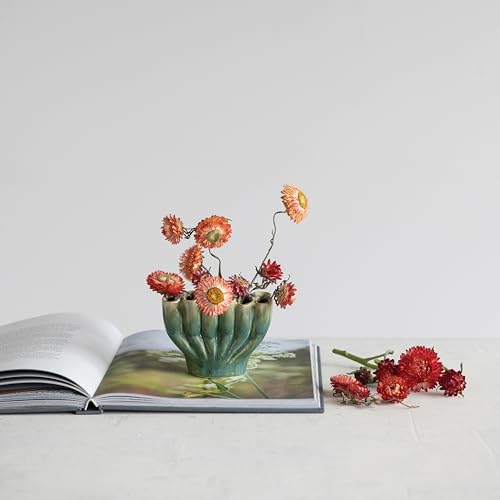 Creative Co-Op Stoneware Sculptural Vase with 6 Sections with Reactive Glaze, Green