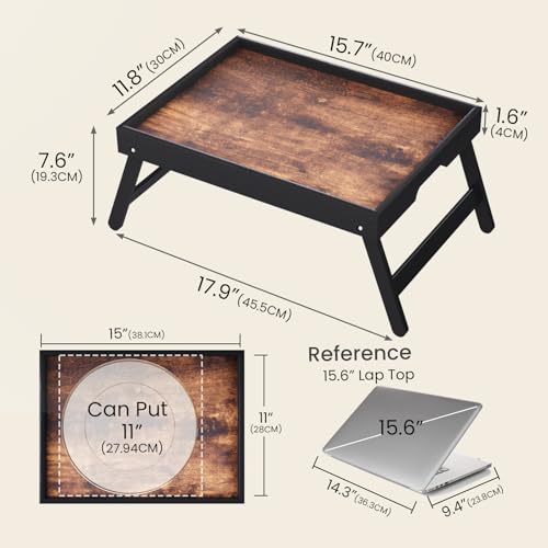Fibogollo 2 Pack Wooden Bed Tray Table with Folding Legs,Breakfast Trays,Serving Tray for Food and Snack,Laptop Trays for Working