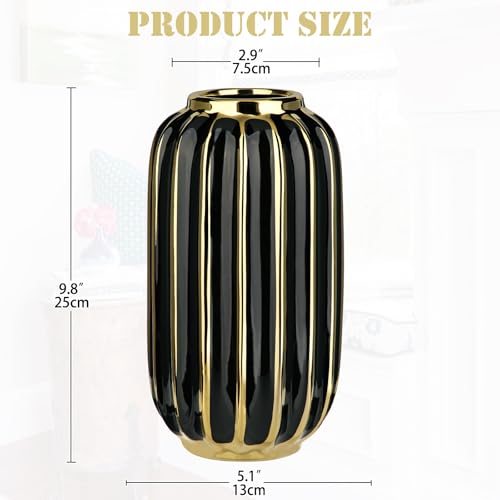 Briful Gold Plated Lantern Ceramic Vase Home Decor Creative Design Porcelain Decorative Flower Vase 11.02'' Black Ceramic Vases for Wedding Anniversary Decoration - color: 11.02'' Tallblack