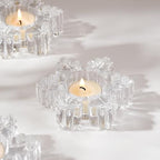 Snowflake Tealight Holders Set of 4 – Clear Glass Votive Candle Holders for Table Decor, Winter Wedding Centerpiece, Christmas Party Supplies