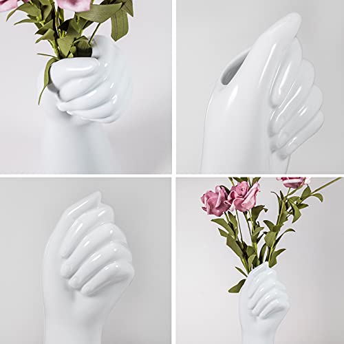 Human Body Ceramic Hand Vase, Arm Body Shaped Small Flower vase Modern Aesthetic Decorative White Ceramic vases for Home Living Room décor