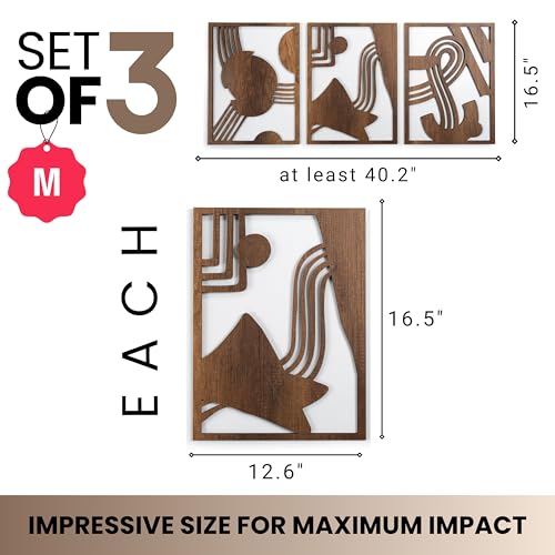qmmp Modern Wooden Wall Sculptures - Set of 3 - Home Decor Accent - Large Wall Art for Living Room, Bedroom, Office - Easy Installation (Walnut, Medium - Abstract Shapes) - color: Walnut, size: Medium - Abstract Shapes