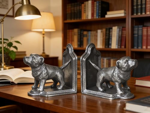 1 Pair Dog Book Ends Dog Decorative Bookends for Shelf Vintage Cast Iron Book Ends for Heavy Books for Home, Office （Retro Silver Dog） - color: Retro Silver Dog