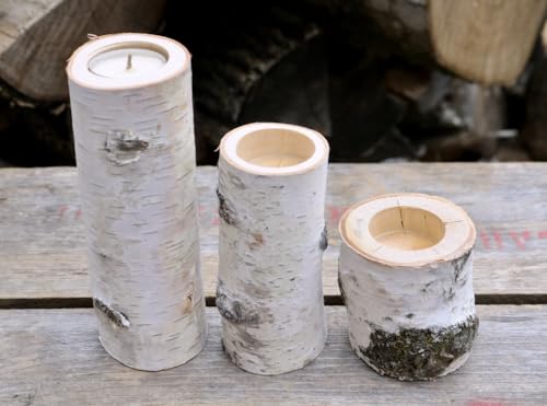 Rustic White Birch Wood Candle Holders Set – Natural Log Centerpiece Decor for Wedding, Holiday, or Everyday Use – Set of 3 Sizes (Taper Candle Size) - color: Taper Candle Size