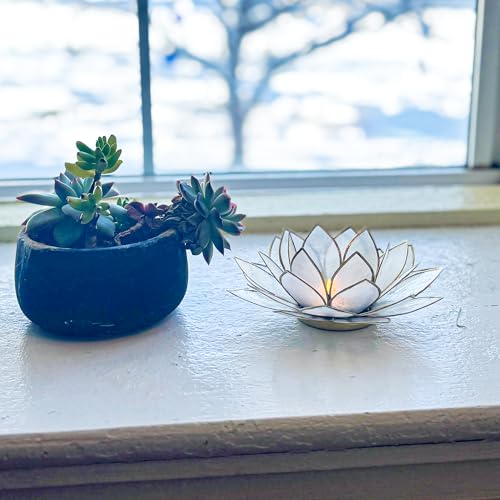 Moonshadow Handmade Capiz Shell Lotus Tea Light Holder, Elegant Flower Design with Natural Translucent Finish, Ideal for Home Decor, Meditation, Weddings & Serene Centerpieces, Natural - color: Natural