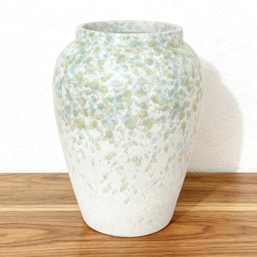 6” Tall Ceramic Vase for Home Decor, Heavyweight Speckled Ceramic Flower Vase for Farmhouse Centerpieces, Modern Table Mantel Shelf Decor, Perfect for Fresh or Artificial Flowers (Green) - color: Green