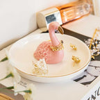 Flamingo Ring Holder Dish, Ceramic Jewelry Tray Trinket Dish for Necklace Keychain Organizer, Cute Funny Birthday Wedding Mothers Day Gift for Women Friends Girls - style: Flamingo