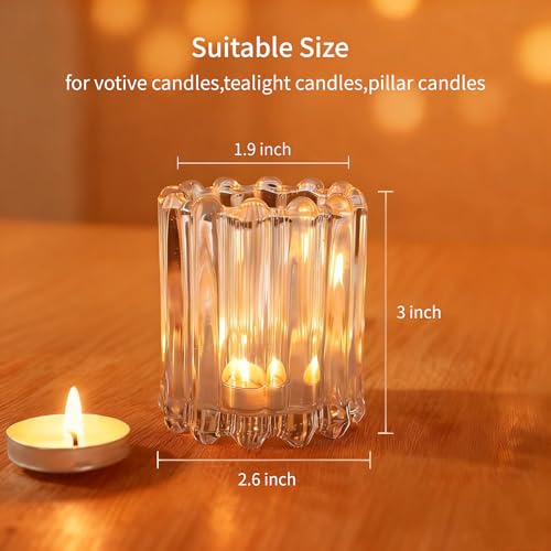 6 Pcs Clear Glass Tea Light Candle Holder Votive Candle Holders Bulk Candle Votives for Wedding Table Decor, Vintage Votive Candle Holders for Table Centerpiece, Christmas, Holiday Decor