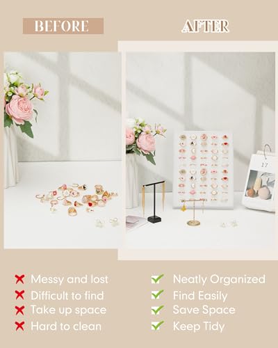 Henoyso 4 Pcs Velvet Ring Display 50 Slots L-Shaped Ring Display Stand Tray Holder for Selling Earring Jewelry - color: White