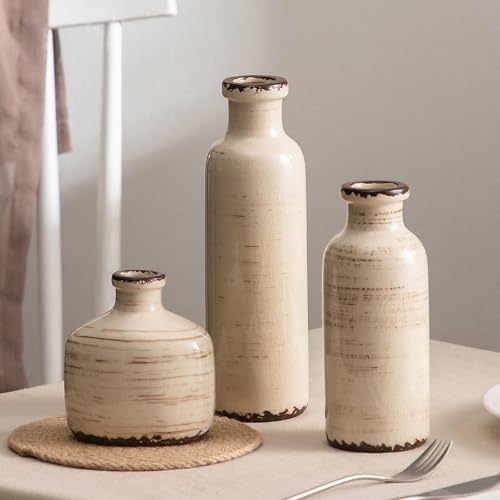 Ceramic Vase Set of 3 White - Ice Creak Bud Vases Set for Flower Centerpieces Decor - Vintage Samll Vase for Pampas Grass - Modern Decoration for Home Farmhouse Table Office, Mini Vase by Lyeec - color: 202-2