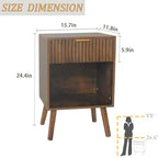 Fultyle Mid Century Modern Nightstand, Wood Bedside Table with Drawer and Opening Storage, End Table Living Room Fluted Night Stand with Solid Wood Legs for Bedroom (Rustic Brown) - color: Rustic Brown
