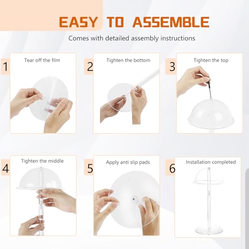 Acrylic Hat Display Stand, 8'' Clear Domed Baseball Cap Rack, Durable Tabletop Cowboy Hat Holder Wig Stand Hat Organizer Stand for Closet, Vendors, Counter, Salons - size: Fixed 8" - 1 Pack