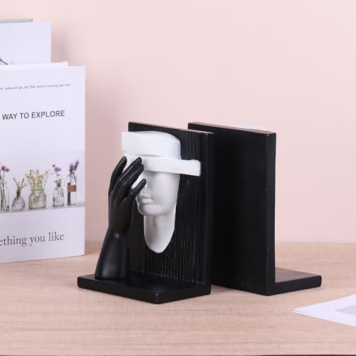 Unique Decorative Bookends – Thinking Man Statue for Bookshelf, Modern Abstract Art Bookends, Aesthetic Decor for Home, Office, Desk, Funky Book Ends for Large Books & Shelf Display (Black) - color: Black