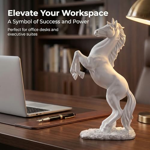 Feng Shui White Horse Statue for Home Decor - 12.2" Matte White Resin Rearing Stallion Sculpture - Modern Minimalist Figurine for Bookshelf, Living Room & Wedding Gifts (Symbol of Nobility) - color: White