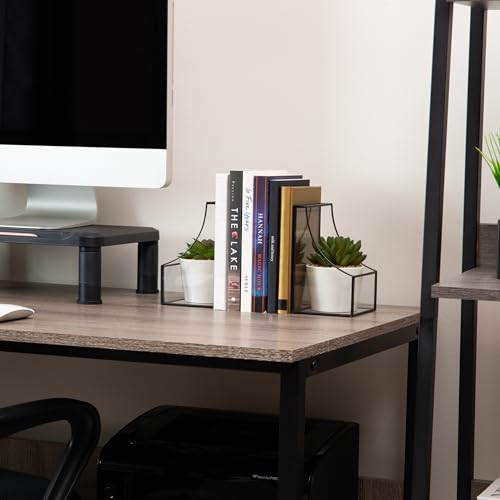 Mind Reader Terrarium Bookends, Decorative Book Holders with Storage, Modern Organizer for Desk or Shelf, Glass, Metal, Set of 2, Black - color: Black