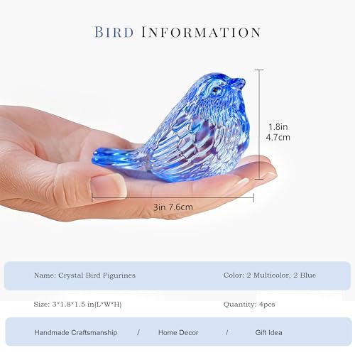 QFkris 3" Small Bird Statues Home Decor Accents 2 Pack Blown Glass Birds Decor for Tabletop, Office Desk, Living Room, Coffee Table, Shelf, Bookshelf (2 PCAK) - style: 2Pack Blue