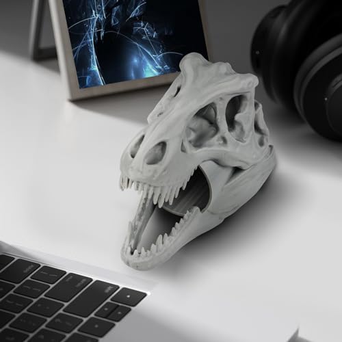 Cool Dinosaur Pen Holder, Dinosaur Skull Figurine Pencil Holder for Office Desk Decor, Funny Easter Gifts for Men and Boys, Grey T-Rex Desktop Organizer - color: Gray, size: Dinosaur Head