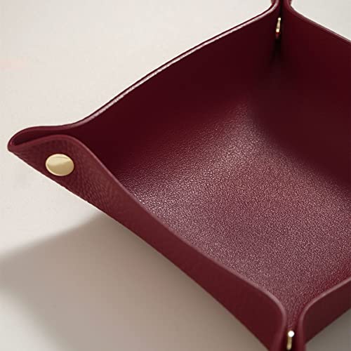 OLETHA Small Foldable Valet Tray - Aesthetic Desk Organizer for Home, Office & Travel - Portable Catch All Bowl for Keys, Jewelry & Essentials - Red - color: Red