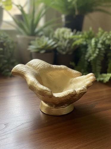 Golden Caring Cupped Hands Shaped Decorative Hand Bowl -Cute Catch All Trinket Tray - Candy Dish Offering Stand - Home Decor Hand Jewellery Holder - Mother’s Day Birthday Christmas Gift - color: Golden