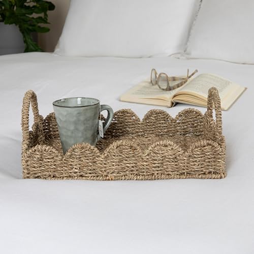Household Essentials Seagrass Tray with Scalloped Edge, Natural - color: Natural Seagrass, size: 14" x 10" x 5"