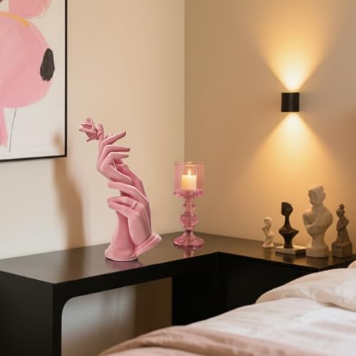 Romantic Couple Statue with Rose, Modern Love Figurine Spring Decor for Home, Symbol of Love & Commitment, Anniversary Wedding Gift for Couples, Bedroom Living Room Shelf Decoration (Pink) - color: Hand Rose-pink