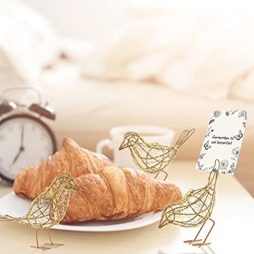 Artisan Bird Statues Trio - Christmas Ornament - Table Decor Handmade Gold-Wire Woven - Modern Farmhouse Shelf Decor with Hanging Chain, Multi-Pose Metal Bird Figurines for Home Office - color: Gold