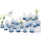 RUCKACE Bud Vases in Bulk 22 Blue Glass Small Vases Flower Vase Bulk for Centerpiece Table Wedding Decorations Home Decor Party(Gradient Blue 22 Pack) - style: Gradient Blue 22 Pack