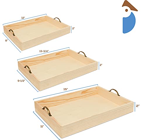Unfinished Wood Nesting Serving Trays with Handles, 2 Sets of 3, Play Tray for Crafting, Resin, Organizing, & DIY Décor, by Woodpeckers - size: 2 sets