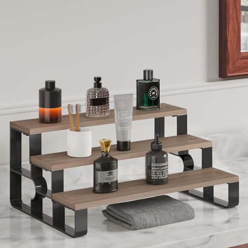 Perfume Stand Organizer for Men,3 Tier Display Riser,Display Shelf for Bedroom,Dresser,Wooden Shelf Cologne Stand for Party,Makeup,Figures,Cupcake,Dessert,Gift(Walnut,Width=14") - color: Walnut, size: 3 Tiers-width=14"