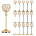 VINCIGANT Gold Crystal Candle Holders Set of 16 for Wedding Centerpieces,Votive Crystal Candle Holders for Home Fireplace Coffee Table Mantle Decor candelabros de mesa - size: 16 pcs 13" Tall