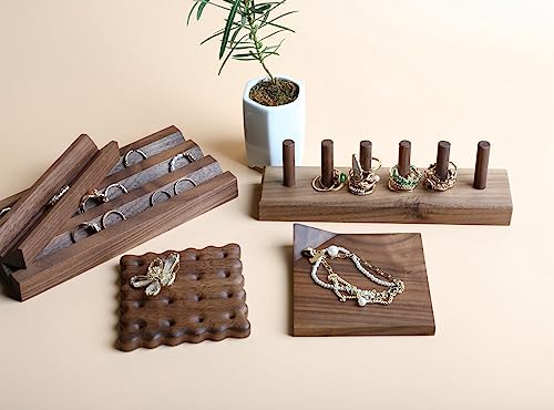 GemeShou wood ring storage jewelry organizer for woman, jewelry ring holder with 6 cones for jewelry selling, cute small ring display stand【Ring organizer-6 cones】 - color: Brown
