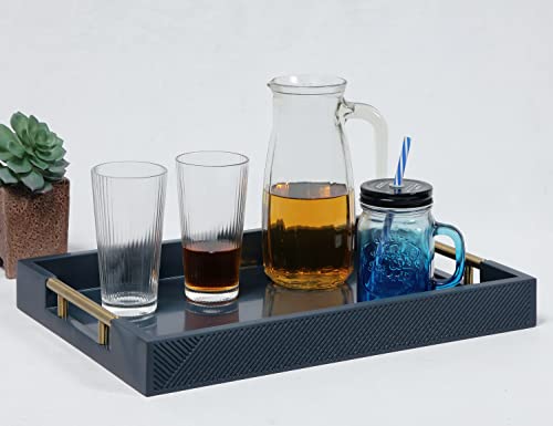 Serving Tray with Polished Metal Handles, 16.5''x12'' Rectangle Coffee Table Tray, Modern Decorative Tray, Large Ottoman Tray, Perfect for Storage and Display (Blue) - color: Blue