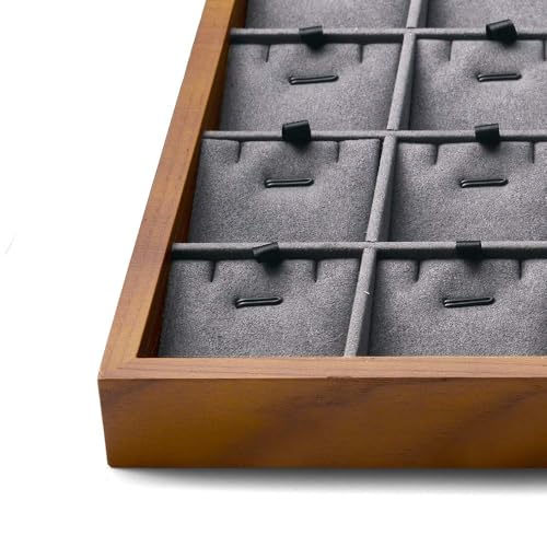 Oirlv Wood 24 Grids Jewelry Tray with Removable Inserts Jewelry Pads Necklace/Pendant Display Organizer Tray(Grey) - color: Grey 24 grid necklace/pendant jewelry tray