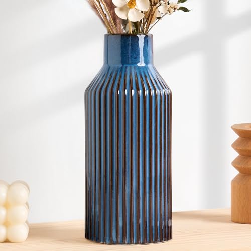 STHIE Ceramic Flower Vase, Minimalist Modern Home Decorative Vase, 8 Inch Pampas Grass Vases for Kitchen, Bedroom, Office, Living Room, Bathroom, Shelf Centerpiece Table （Blue ） - color: 2 Blue
