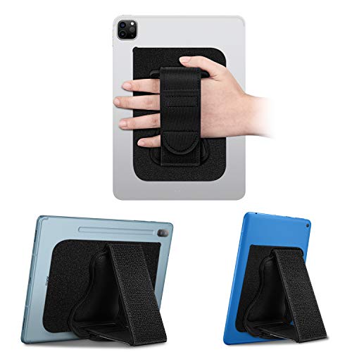 Fintie Universal Tablet Hand Strap Holder - [Dual Stand Supports] Detachable Padded Hook & Loop Fastening Handle Grip with Adhesive Patch for iPad/Galaxy Tab and All 7-11" Tablets, Black - color: Black