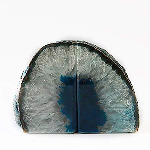 JIC Gem Crystal Bookends for Shelves Teal Agate Bookends Geode Book Ends to Hold Books Heavy Duty Bookends with Rubber Bumpers for Decoration(1 Pair, 6 to 8 Lbs) - color: Green Dyed, size: 6-8LBS.
