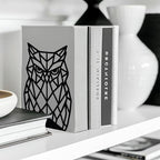 Peacoblue Metal Bookends for Shelves, Modern Decorative Heavy Duty Study Book Support Stoppers for Office, Desk, Shelf, Room 5.3"x4.3"x7.1" Cast Iron Simple Tall Bookends, 1 Pair (Geometric Owl) - style: Geometric Owl