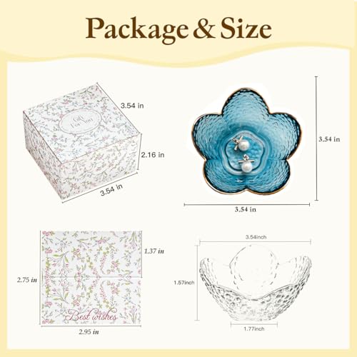 Gifts for Women Flower Ring Dish Jewelry Tray,Glass Trinket Dish Bathroom Room Decor Trinket Dish Valentine's Friendship Christmas Birthday Gifts for Women (Sea Blue) - color: Sea Blue