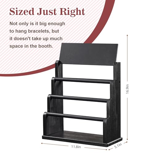 Emfogo Bracelet Holder with Advertising Board, 3 Tier Bracelet Organizer Stand Storage for Bracelets Bangles Watch Scrunchies, Rustic Wood Jewelry Display for Vendors, Craft Shows & Store (Black) - color: Black