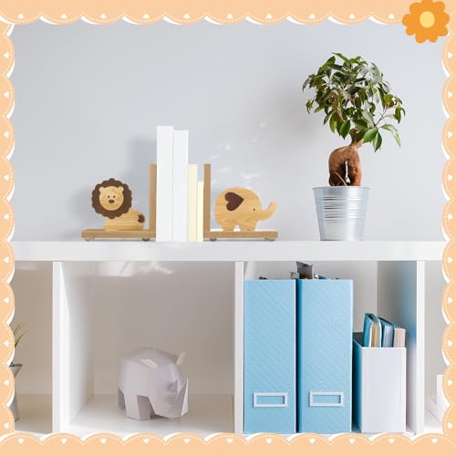Harloon 2 Pcs Animal Bookends for Kids Wooden Decor Safari Bookends Decor for Girl Children Bedroom Home(Lion Elephant) - style: Lion Elephant