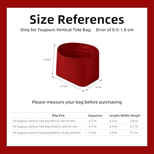 DGAZ Silk Purse Organizer Insert Fits Dior Toujours Vertical Tote Bags，Silky Smooth Bag Organizer，Luxury Handbag & Tote Shaper(Rouge Cassque,Mini) - color: Rouge Cassque, size: Mini