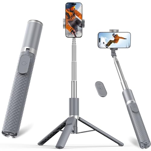 Vimose Phone Tripod & Selfie Stick with Remote, Portable, Lightweight for Video Recording Vlog, Extendable Travel Tripod Stand Compatible with iPhone Android, Grey, 62" - color: Grey