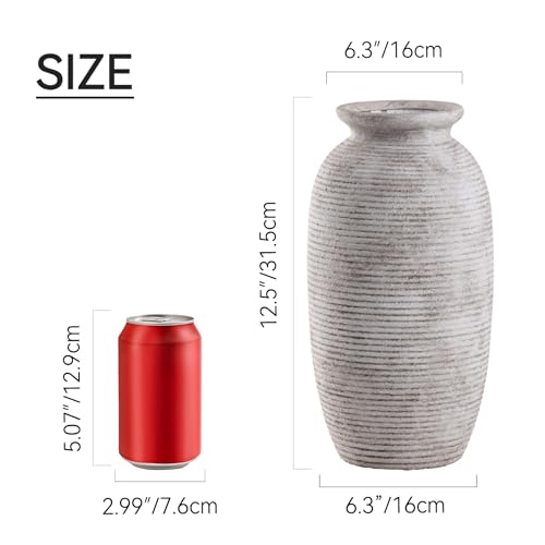 Ceramic Flower Vase, 12.5" Large Vases Home Decor Rustic Farmhouse Tall Pottery Decorative Pampas Vase for Table Living Room Entryway Mantel Bookshelf Bedroom Bathroom Kitchen-Rustic White - color: 12.5“ H - Rustic White