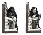 Ebros Gift Gothic Grim Reaper Dark Lord Sitting On Skulls and Skeleton Bones Thrones Pair of Bookends Statue 7" Tall Bibliography Macabre Ossuary Figurine As Halloween Decor