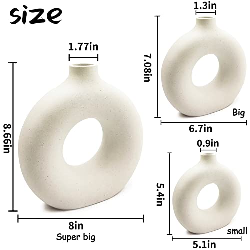 White Ceramic Vases Set 3 for Modern Home Decor,Round Matte Pampas Flower Vases Minimalist Nordic Boho Ins Style for Wedding Dinner Table Party Living Room Office Bedroom, Decorative Gift - color: White, size: Small + Big + Super Large
