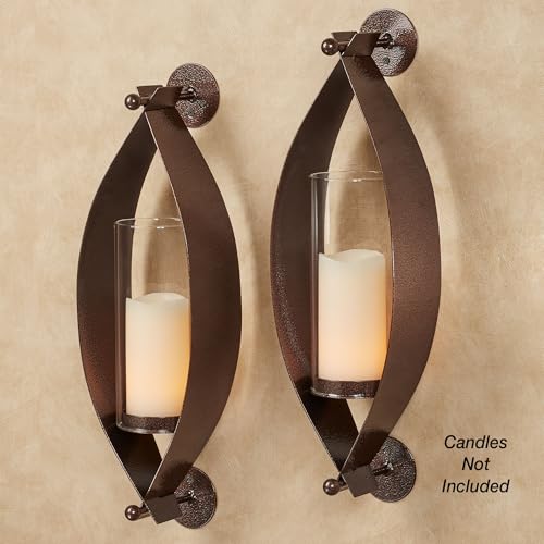 Touch of Class Xander Wall Sconce Pair - Handcrafted Steel - Antique Copper - Glass Hurricane - Set of 2 - Metal Sconces Holder for Bedroom, Bathroom, Living Room, Kitchen Walls, Hallway - color: Antique Copper